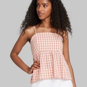 NWOT Wild Fable Pink Plaid Gingham Peplum Cami Top